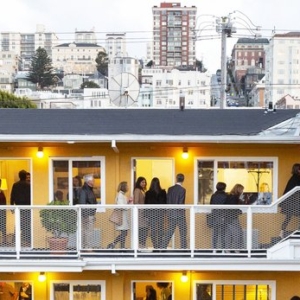 motel walkway with people